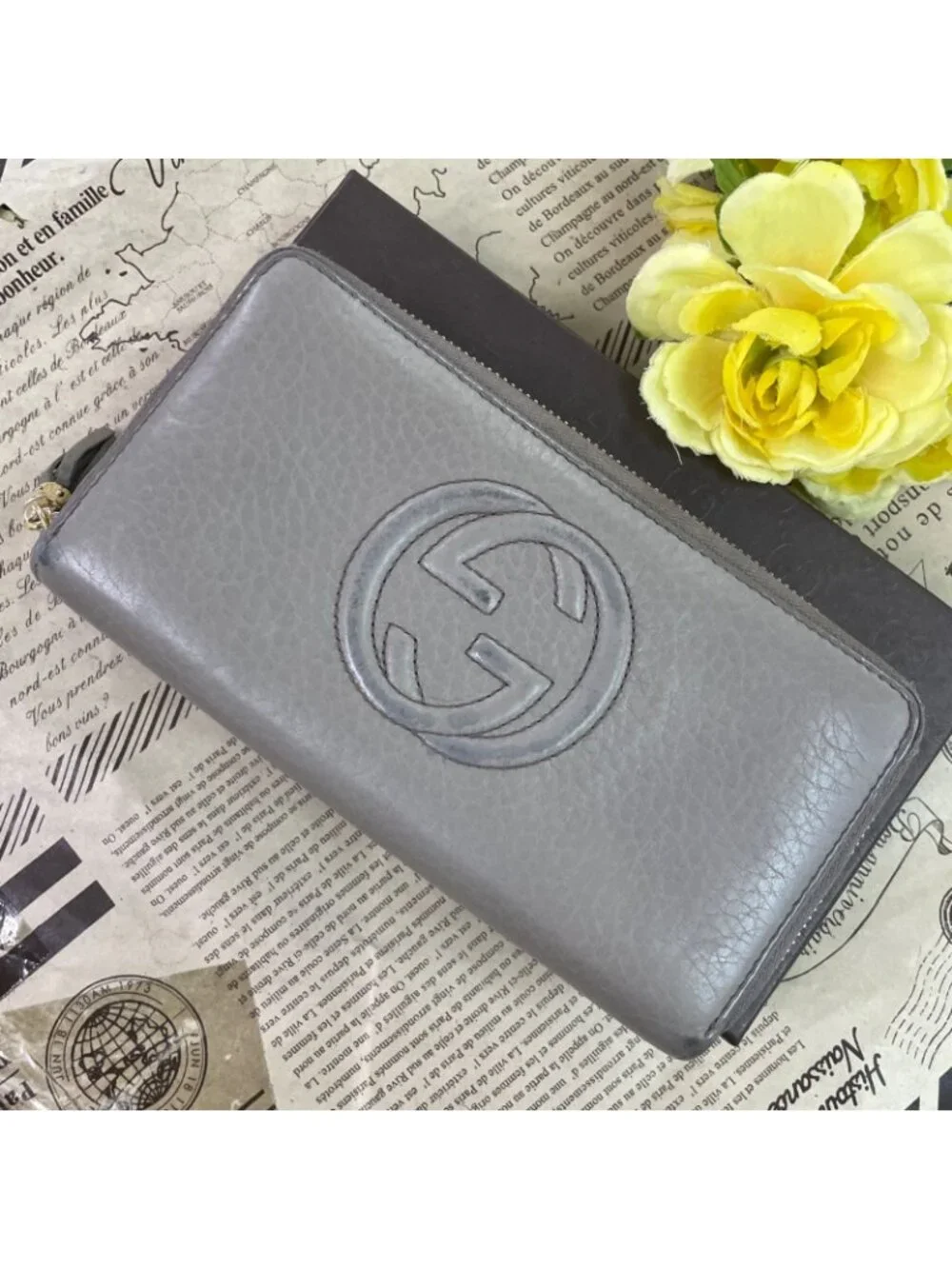 Gucci Wallet Interlocking GG Marmont Leather Gray Ju - Picture 2 of 15